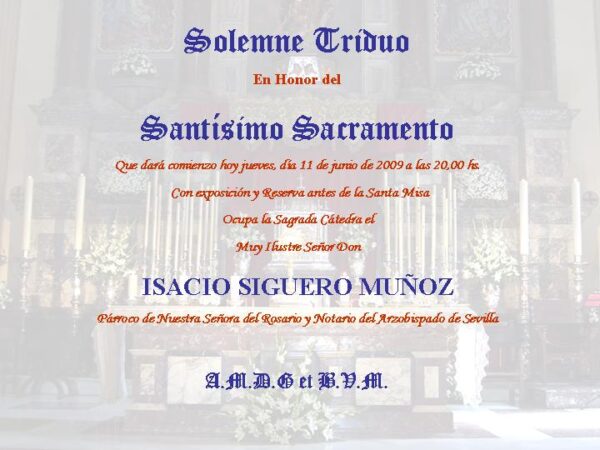 Solemne Triduo en Honor del Santísimo Sacramento – Hermandad de la Sed