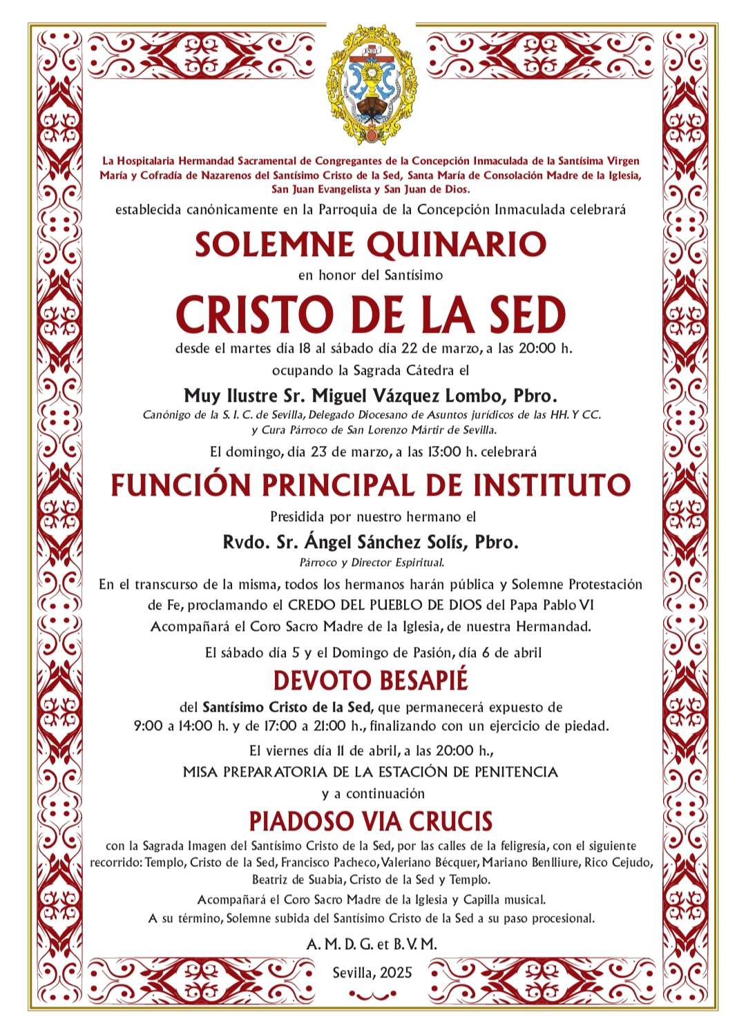 Solemne Quinario en honor al Cristo de la Sed y Función Principal de ...