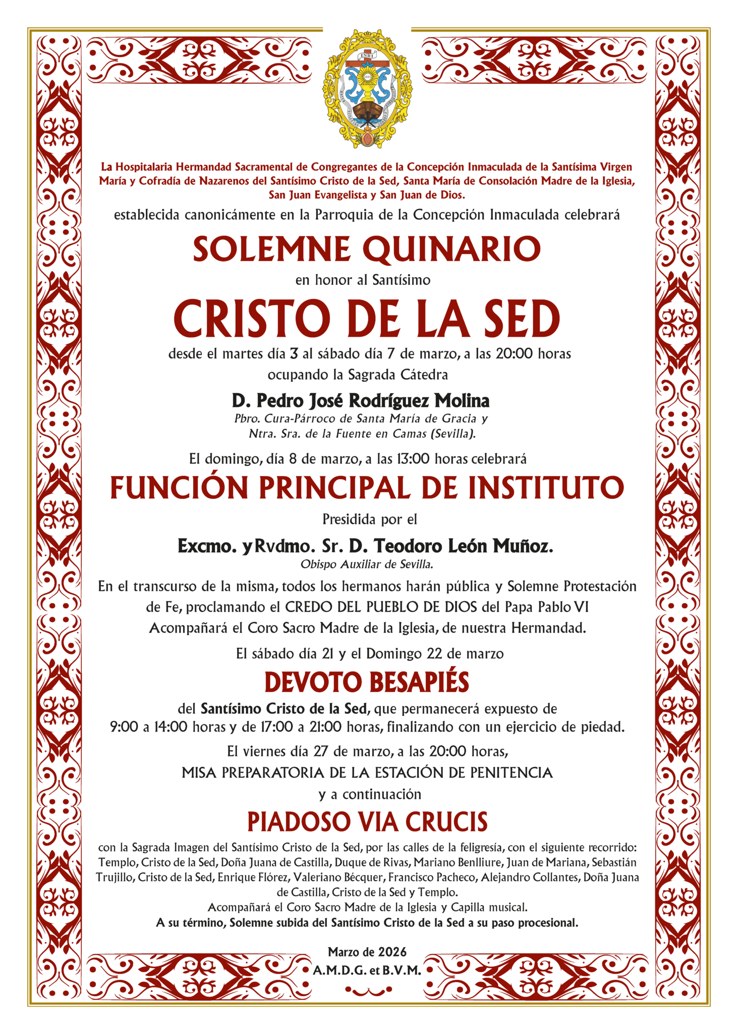 Solemne Quinario en honor al Santísimo Cristo de la Sed y Función ...